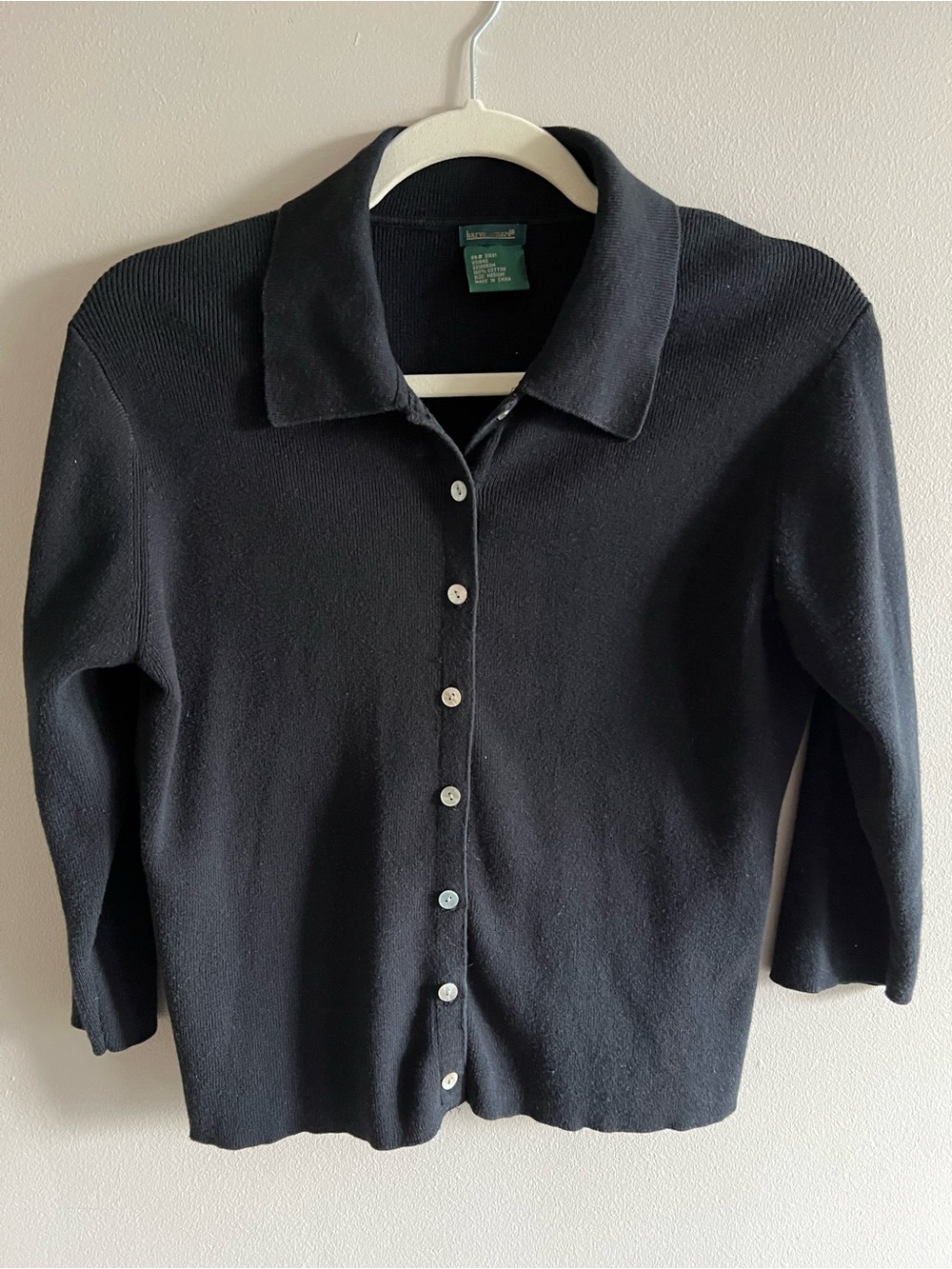Lauren Ralph Lauren Black Button-Down Polo Cardigan